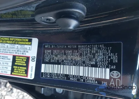 2018 Toyota Corolla Le из США, поврежденный, VIN 2T1BURHE1JC028124